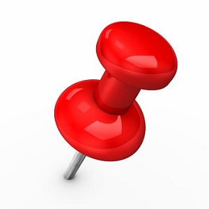3d illustration of red thumbtack on white pinang.